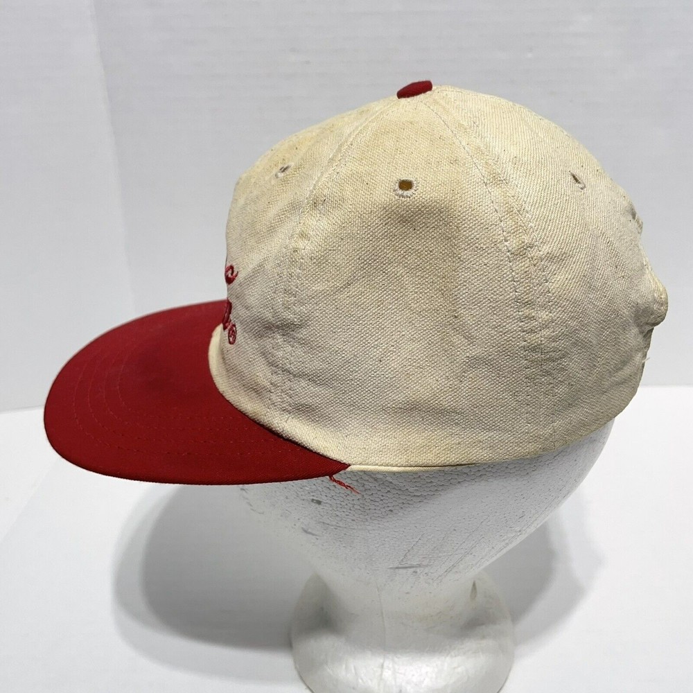 Vintage Coca Cola Snapback Hat, Cream/Red Embroidered. Louisville MFG USA, Stain - Picture 2 of 9